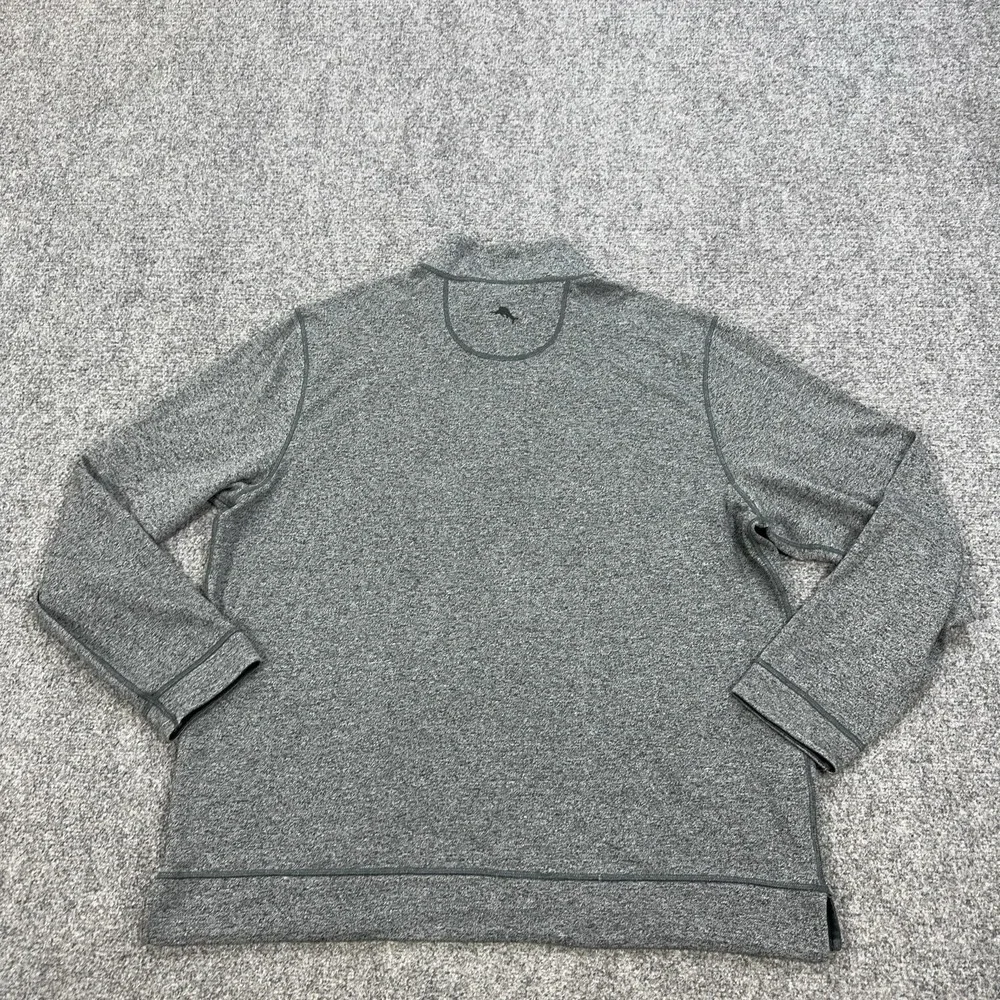 Tommy Bahama Sweater Mens XL Gray 1/4 Zip Mock Neck Reversible Knit Pullover